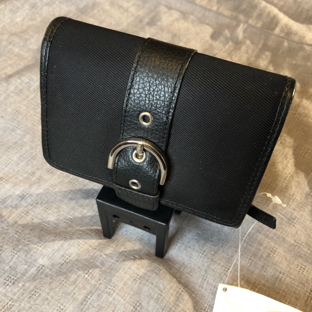 Talbots Black trifold Wallet with Silver buckle accent